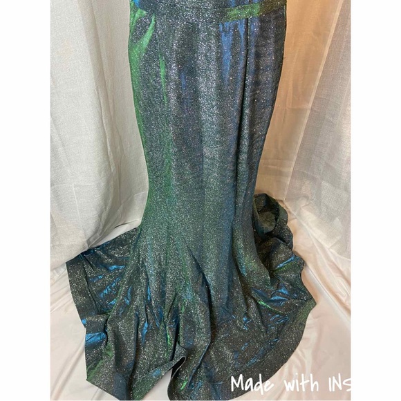 Cindy Metallic Green Long Formal Prom Evening Gown Dress Size L - Picture 5 of 9